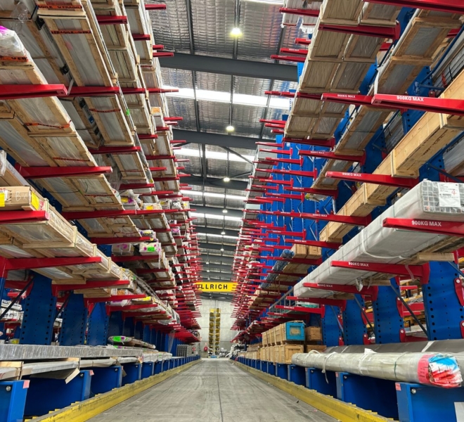 Macrack Cantilever Racking View Down Aisle