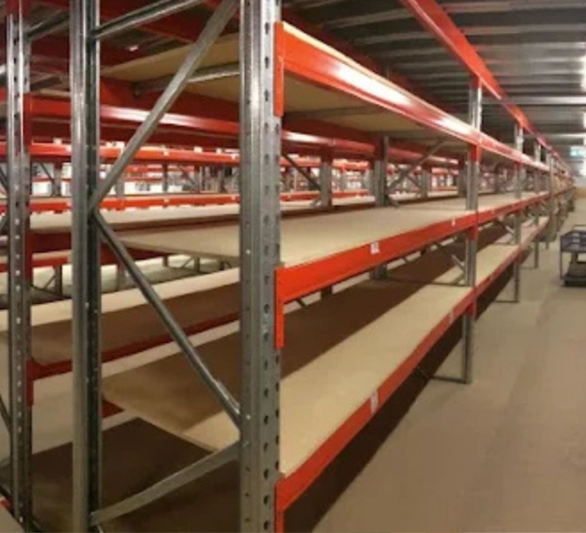 Macrack Industrial Shelving Used As Longspan Shelving in a Raised Storage Area Build