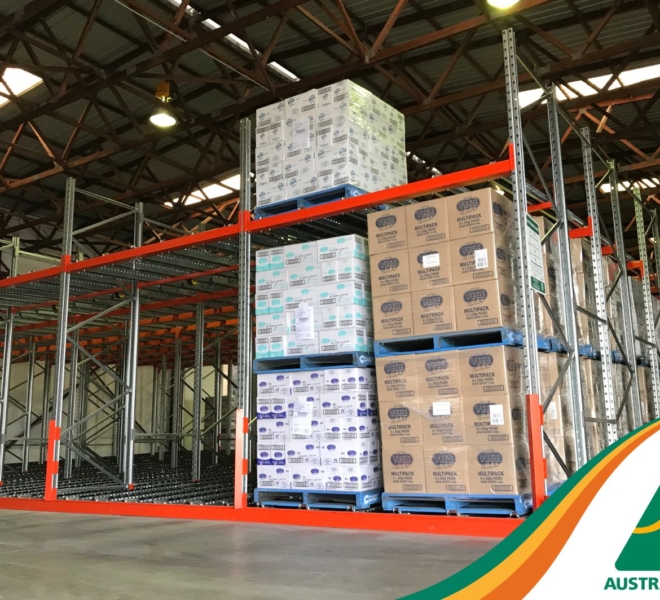 Macrack Pallet Flow Racking FIFO Retrieval Side Showing Loaded