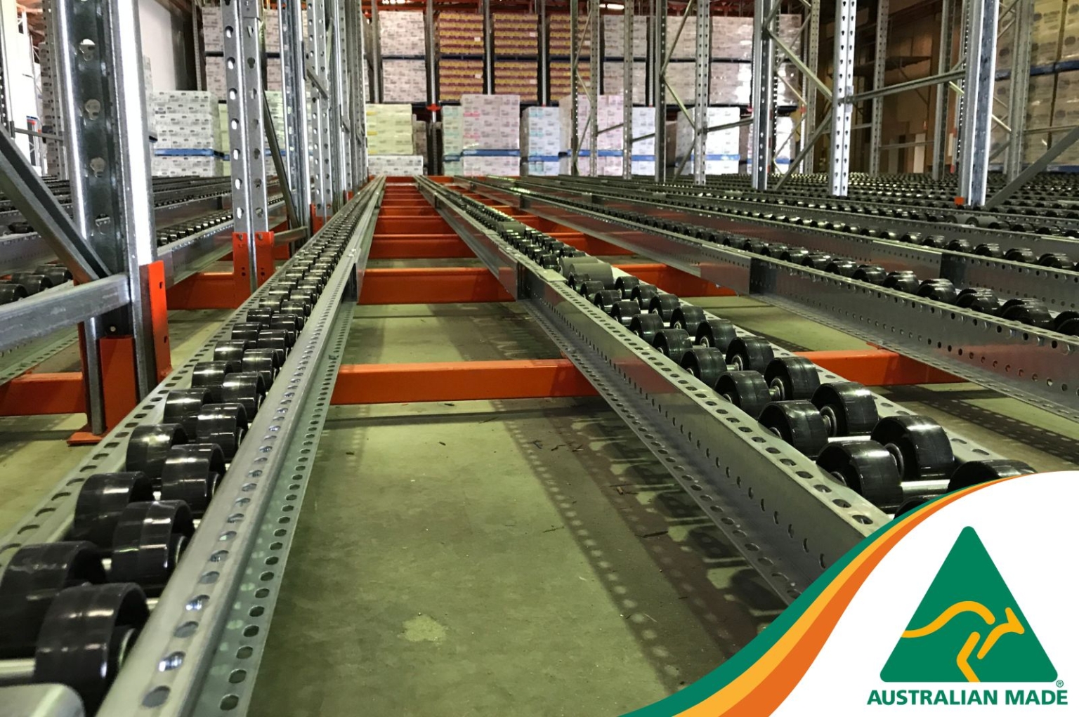 Cracking Racking Macrack Pallet Flow Racking FIFO Roller view unloaded | Macrack Pallet ...