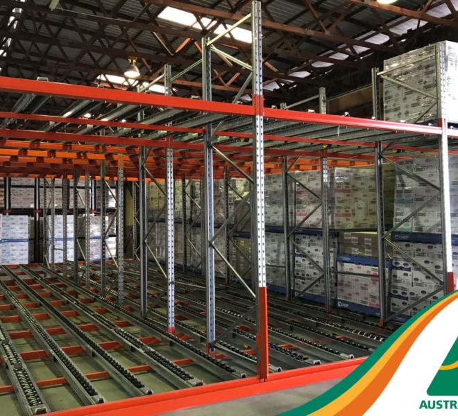 Macrack Pallet Flow Racking FIFO showing unloaded